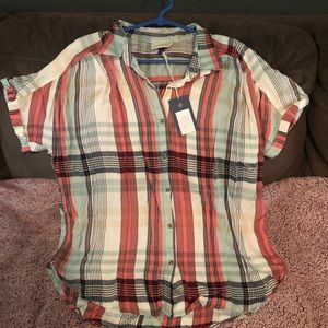 Red white and blue short sleeve button down